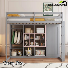 Bellemave® Wood Loft Bed with Wardrobe, Shelves and Cabine - Bellemave
