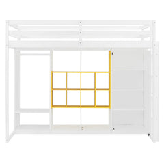 Bellemave® Wood Loft Bed with Wardrobe, Shelves and Cabine - Bellemave
