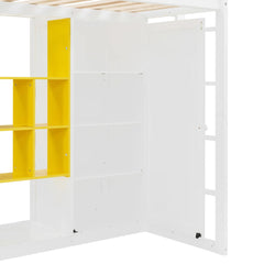 Bellemave® Wood Loft Bed with Wardrobe, Shelves and Cabine - Bellemave