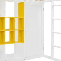 Bellemave® Wood Loft Bed with Wardrobe, Shelves and Cabine - Bellemave