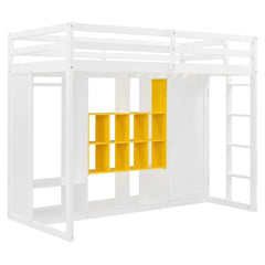 Bellemave® Wood Loft Bed with Wardrobe, Shelves and Cabine - Bellemave