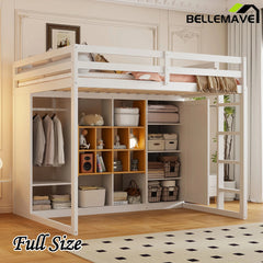 Bellemave® Wood Loft Bed with Wardrobe, Shelves and Cabine - Bellemave
