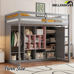 Bellemave® Wood Loft Bed with Wardrobe, Shelves and Cabine - Bellemave