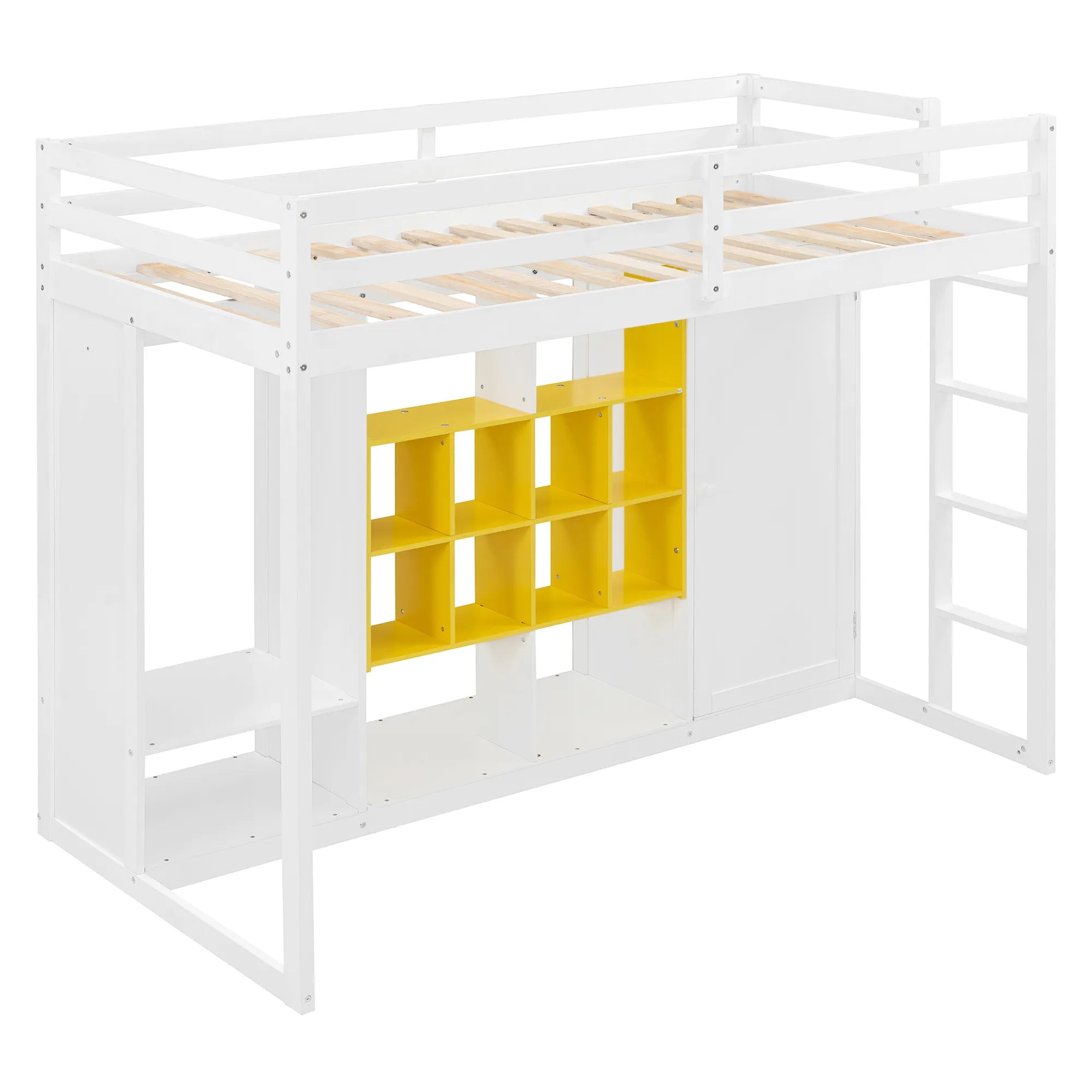 Bellemave® Wood Loft Bed with Wardrobe, Shelves and Cabine - Bellemave