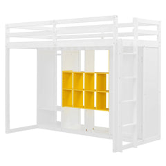 Bellemave® Wood Loft Bed with Wardrobe, Shelves and Cabine - Bellemave
