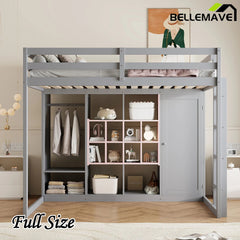 Bellemave® Wood Loft Bed with Wardrobe, Shelves and Cabine - Bellemave