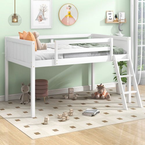 Bellemave® Wood Low Loft Bed with Ladder - Bellemave
