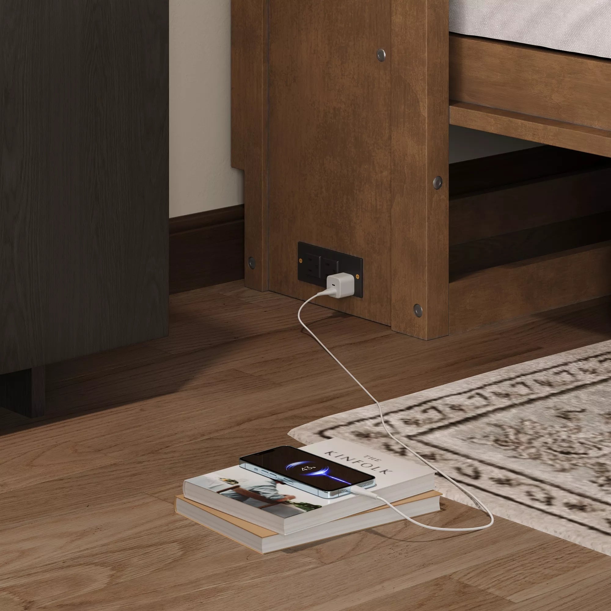 Bellemave® Wood Murphy Bed Frame with Charging Station and Storage Cabinets - Bellemave