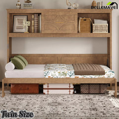 Bellemave® Wood Murphy Bed Frame with Charging Station and Storage Cabinets - Bellemave