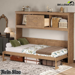 Bellemave® Wood Murphy Bed Frame with Charging Station and Storage Cabinets - Bellemave