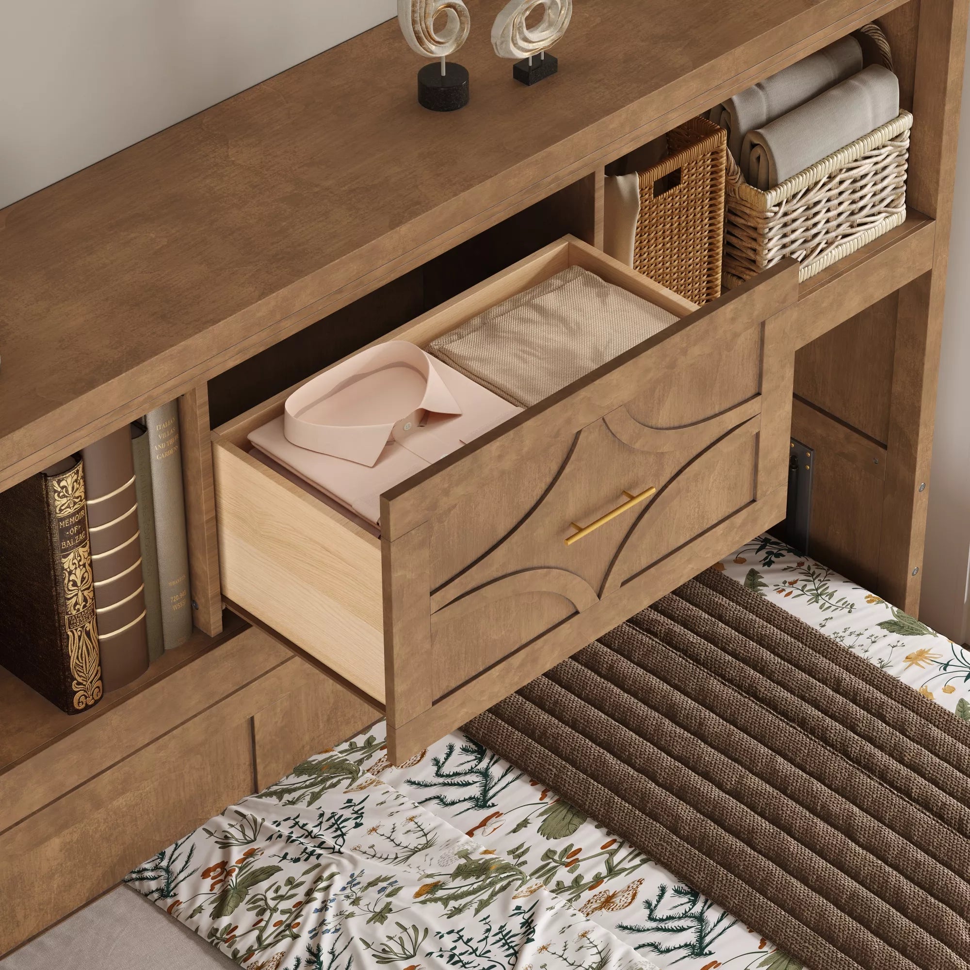 Bellemave® Wood Murphy Bed Frame with Charging Station and Storage Cabinets - Bellemave
