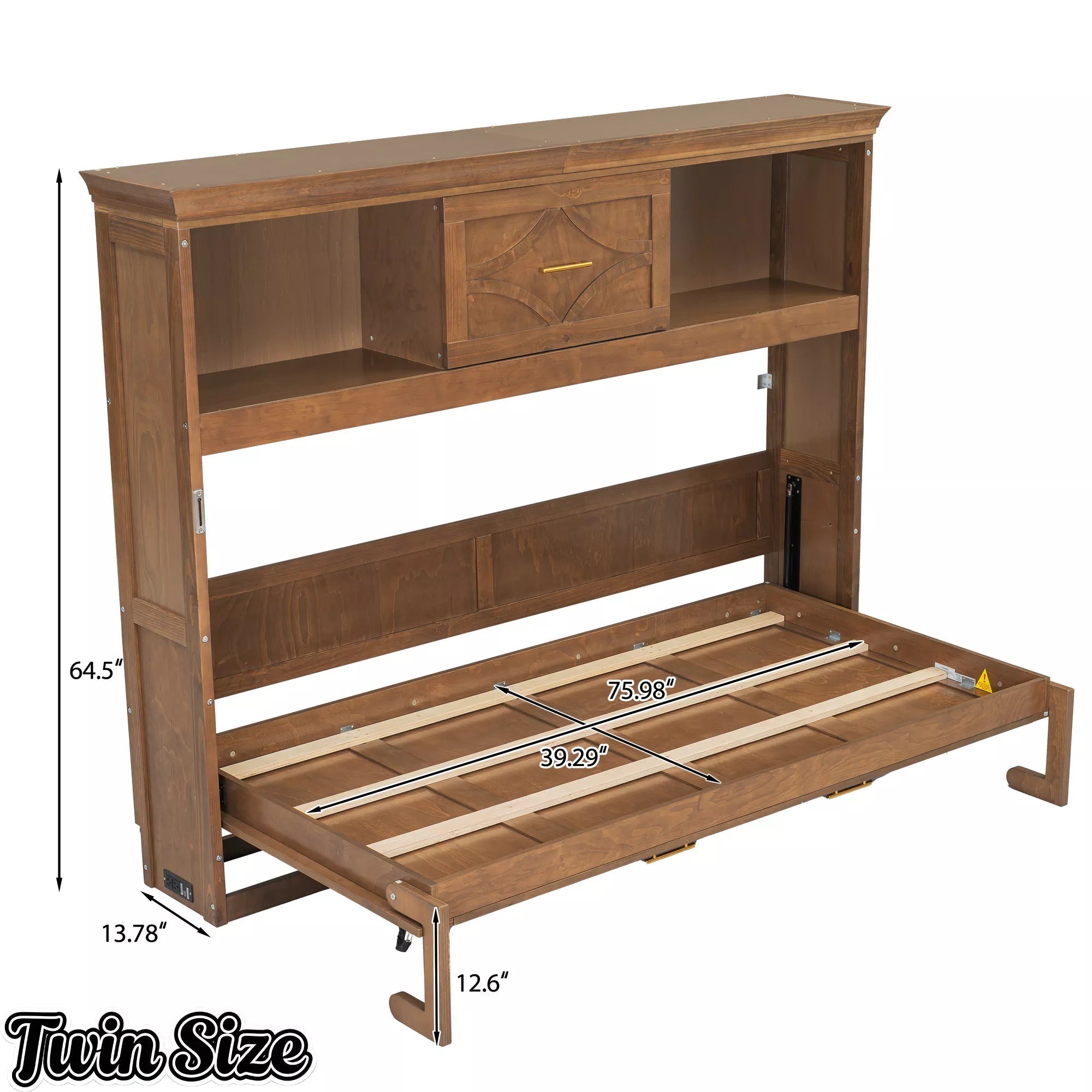 Bellemave® Wood Murphy Bed Frame with Charging Station and Storage Cabinets - Bellemave