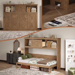 Bellemave® Wood Murphy Bed Frame with Charging Station and Storage Cabinets - Bellemave