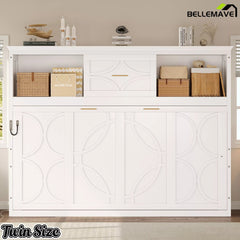 Bellemave® Wood Murphy Bed Frame with Charging Station and Storage Cabinets - Bellemave