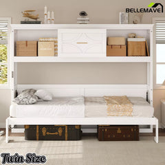 Bellemave® Wood Murphy Bed Frame with Charging Station and Storage Cabinets - Bellemave