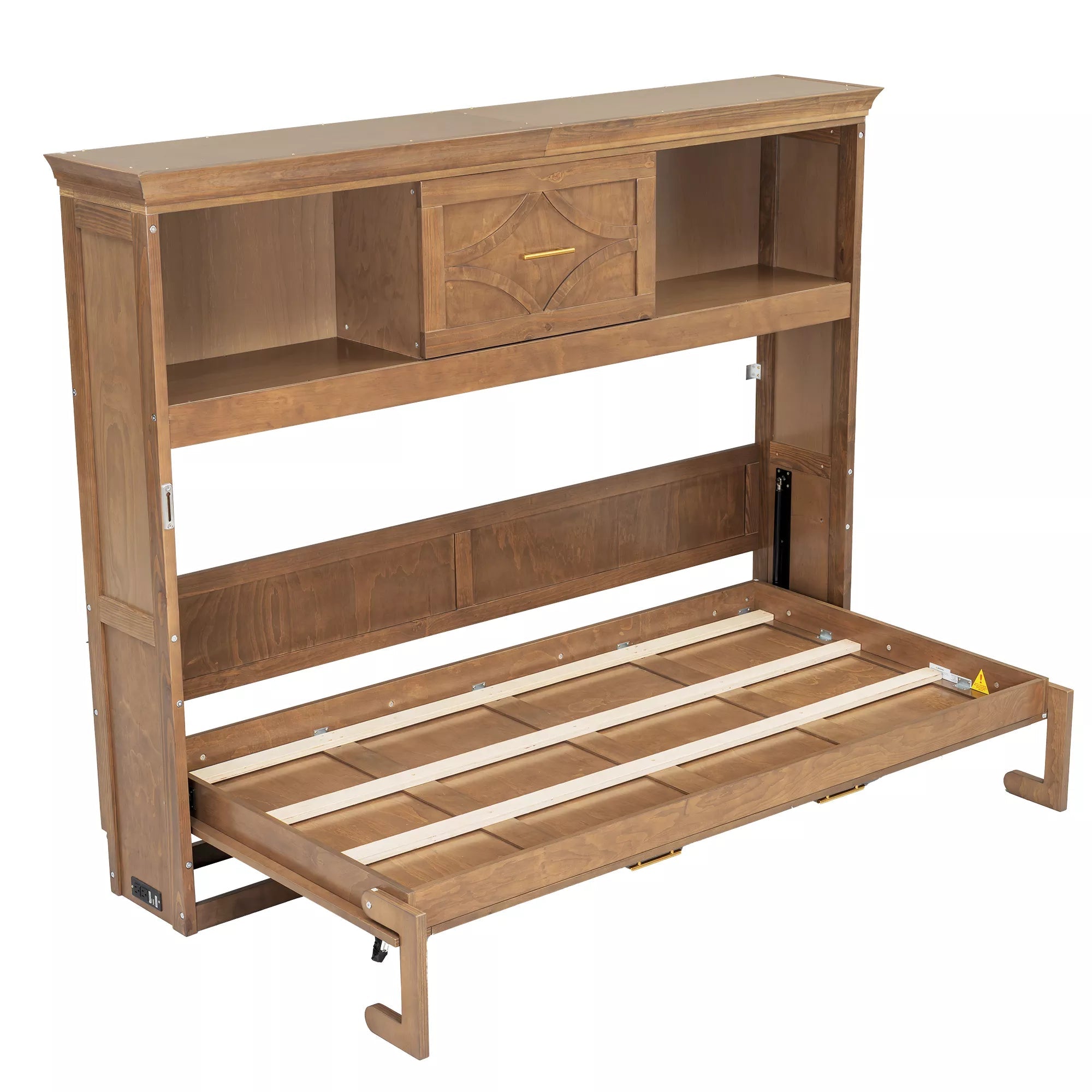 Bellemave® Wood Murphy Bed Frame with Charging Station and Storage Cabinets - Bellemave