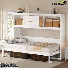 Bellemave® Wood Murphy Bed Frame with Charging Station and Storage Cabinets - Bellemave