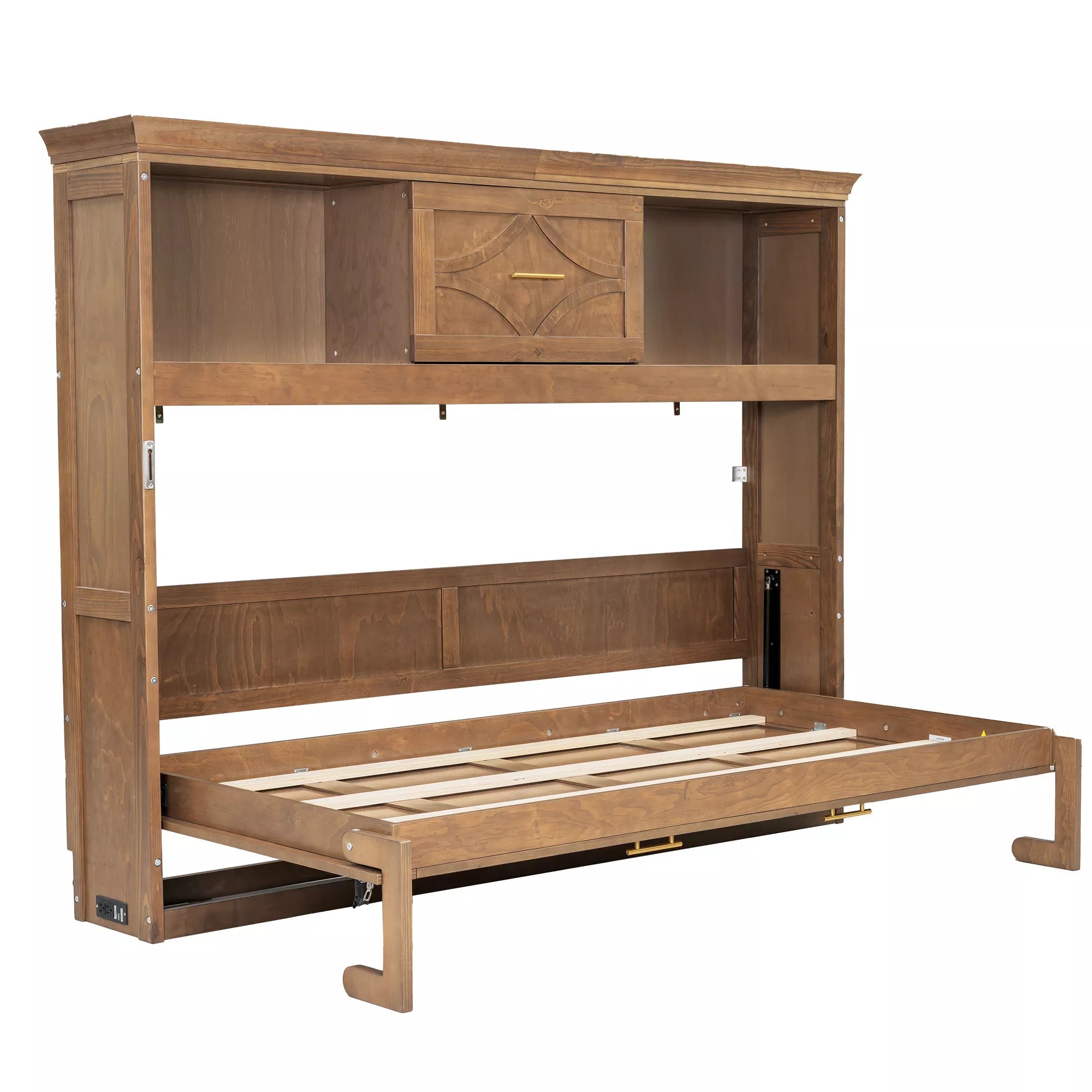 Bellemave® Wood Murphy Bed Frame with Charging Station and Storage Cabinets - Bellemave