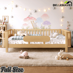 Bellemave® Wood Platform Bed for Kids, with Safety Guardrails & Detachable Fence, Extra Side Rail, Low Profile Floor Bed Frame for Co - Sleeping - Bellemave