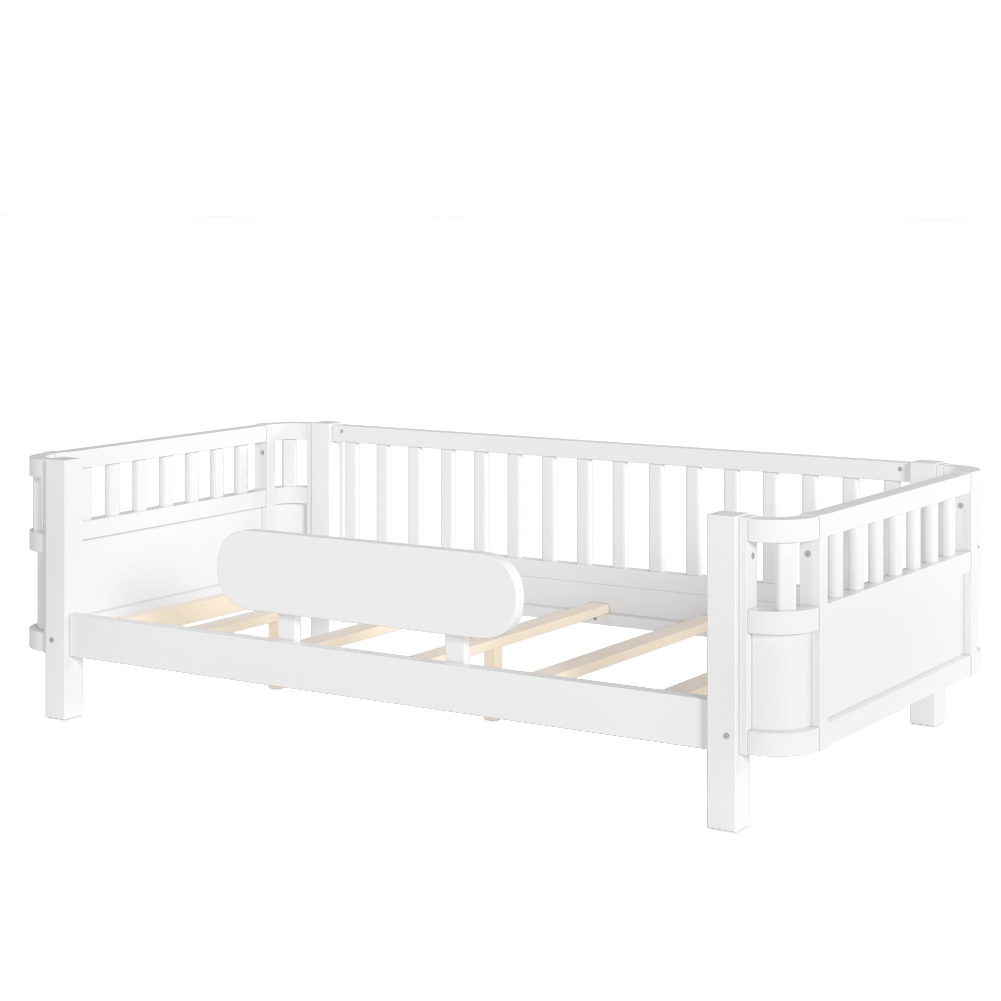 Bellemave® Wood Platform Bed for Kids, with Safety Guardrails & Detachable Fence, Extra Side Rail, Low Profile Floor Bed Frame for Co - Sleeping - Bellemave