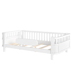 Bellemave® Wood Platform Bed for Kids, with Safety Guardrails & Detachable Fence, Extra Side Rail, Low Profile Floor Bed Frame for Co - Sleeping - Bellemave