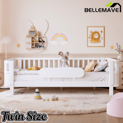 Bellemave® Wood Platform Bed for Kids, with Safety Guardrails & Detachable Fence, Extra Side Rail, Low Profile Floor Bed Frame for Co - Sleeping - Bellemave