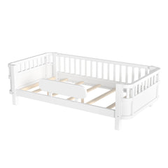 Bellemave® Wood Platform Bed for Kids, with Safety Guardrails & Detachable Fence, Extra Side Rail, Low Profile Floor Bed Frame for Co - Sleeping - Bellemave