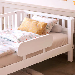 Bellemave® Wood Platform Bed for Kids, with Safety Guardrails & Detachable Fence, Extra Side Rail, Low Profile Floor Bed Frame for Co - Sleeping - Bellemave