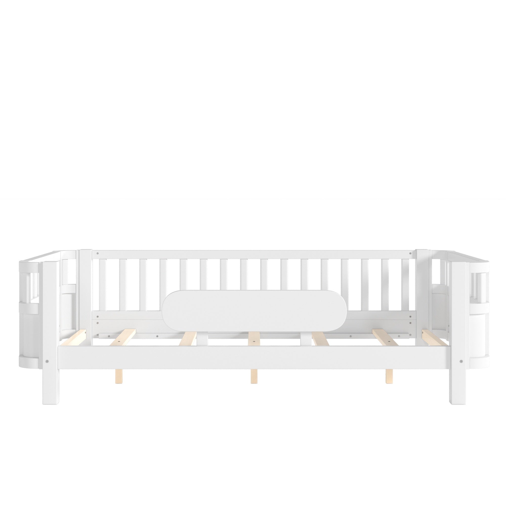 Bellemave® Wood Platform Bed for Kids, with Safety Guardrails & Detachable Fence, Extra Side Rail, Low Profile Floor Bed Frame for Co - Sleeping - Bellemave