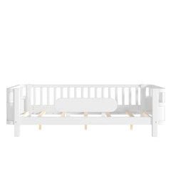 Bellemave® Wood Platform Bed for Kids, with Safety Guardrails & Detachable Fence, Extra Side Rail, Low Profile Floor Bed Frame for Co - Sleeping - Bellemave