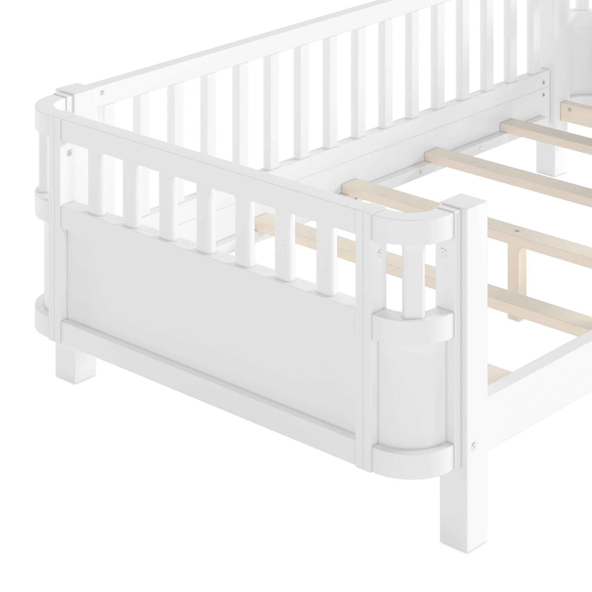 Bellemave® Wood Platform Bed for Kids, with Safety Guardrails & Detachable Fence, Extra Side Rail, Low Profile Floor Bed Frame for Co - Sleeping - Bellemave