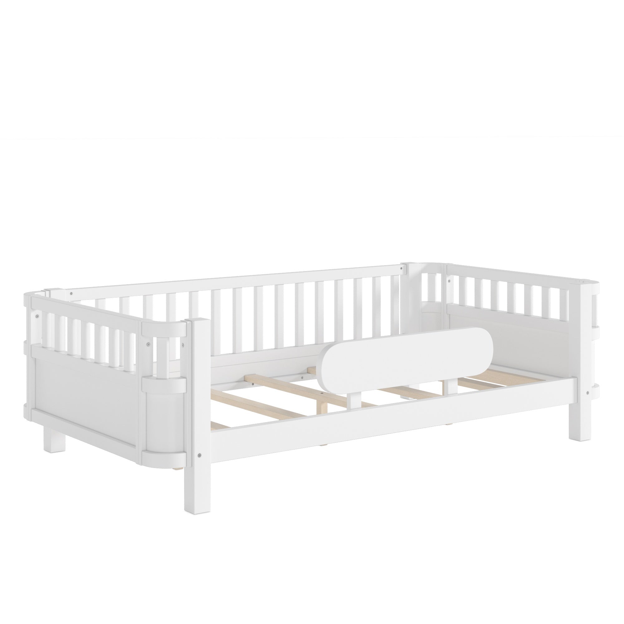 Bellemave® Wood Platform Bed for Kids, with Safety Guardrails & Detachable Fence, Extra Side Rail, Low Profile Floor Bed Frame for Co - Sleeping - Bellemave