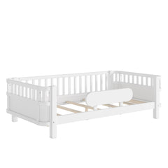 Bellemave® Wood Platform Bed for Kids, with Safety Guardrails & Detachable Fence, Extra Side Rail, Low Profile Floor Bed Frame for Co - Sleeping - Bellemave