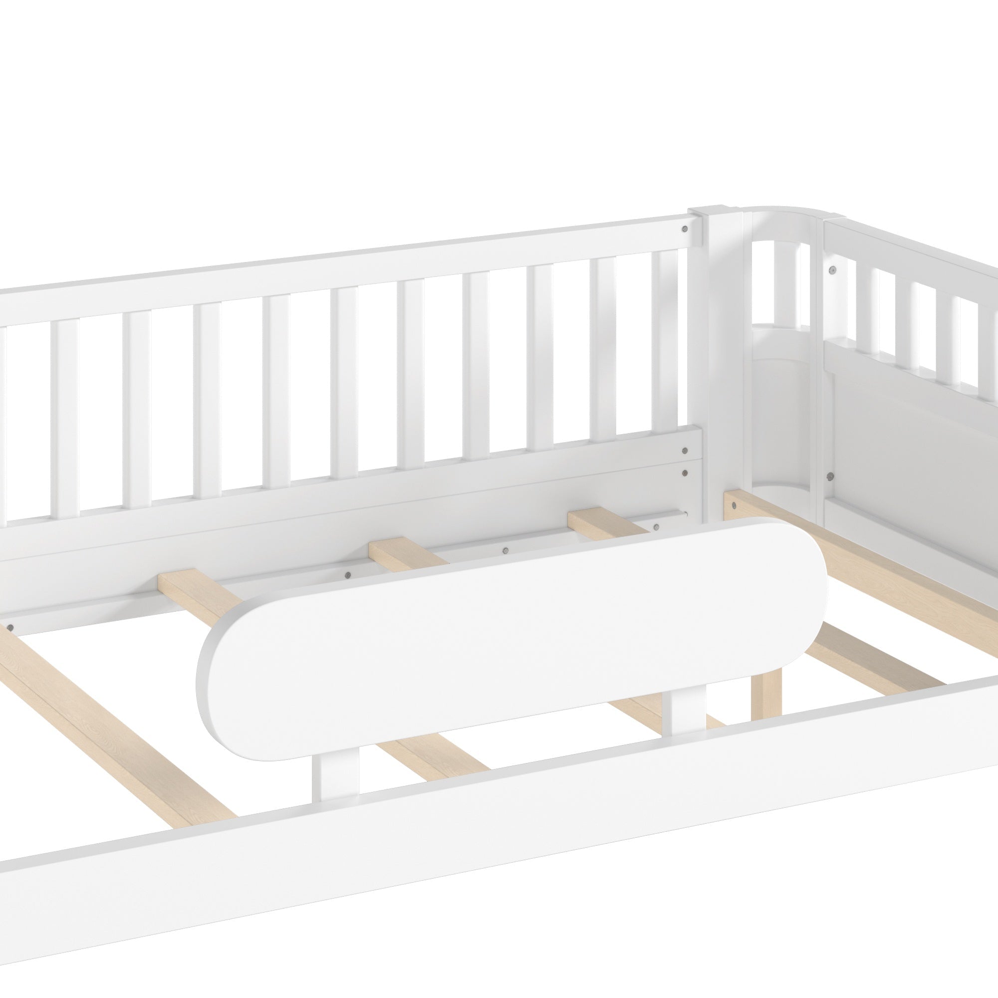 Bellemave® Wood Platform Bed for Kids, with Safety Guardrails & Detachable Fence, Extra Side Rail, Low Profile Floor Bed Frame for Co - Sleeping - Bellemave