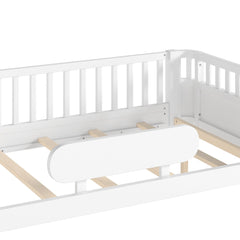 Bellemave® Wood Platform Bed for Kids, with Safety Guardrails & Detachable Fence, Extra Side Rail, Low Profile Floor Bed Frame for Co - Sleeping - Bellemave