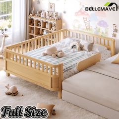 Bellemave® Wood Platform Bed for Kids, with Safety Guardrails & Detachable Fence, Extra Side Rail, Low Profile Floor Bed Frame for Co - Sleeping - Bellemave