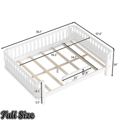 Bellemave® Wood Platform Bed for Kids, with Safety Guardrails & Detachable Fence, Extra Side Rail, Low Profile Floor Bed Frame for Co - Sleeping - Bellemave