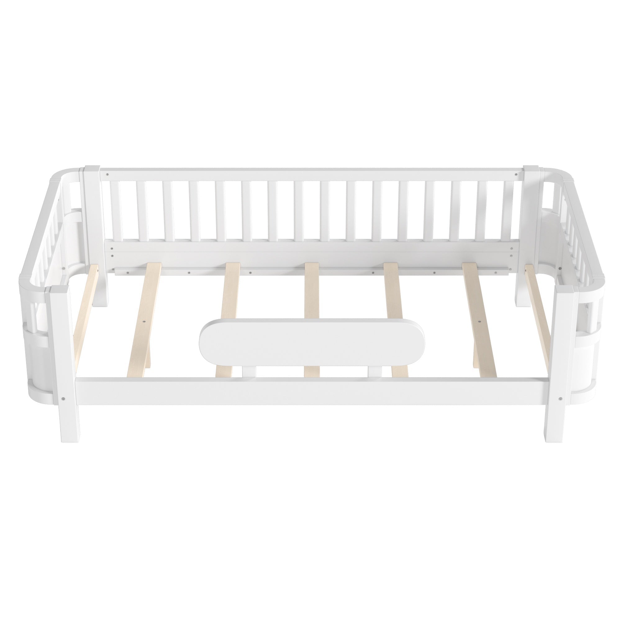 Bellemave® Wood Platform Bed for Kids, with Safety Guardrails & Detachable Fence, Extra Side Rail, Low Profile Floor Bed Frame for Co - Sleeping - Bellemave