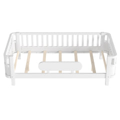 Bellemave® Wood Platform Bed for Kids, with Safety Guardrails & Detachable Fence, Extra Side Rail, Low Profile Floor Bed Frame for Co - Sleeping - Bellemave