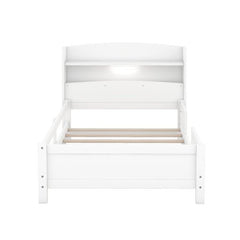 Bellemave® Wood Platform Bed with Built - in LED Light, Storage Headboard and Guardrail - Bellemave