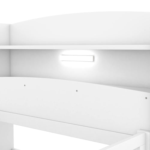 Bellemave® Wood Platform Bed with Built - in LED Light, Storage Headboard and Guardrail - Bellemave