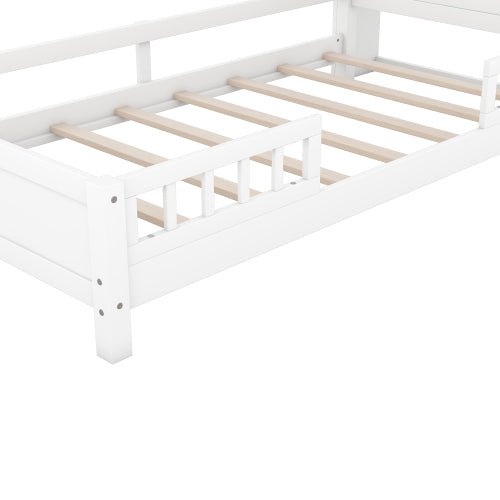 Bellemave® Wood Platform Bed with Built - in LED Light, Storage Headboard and Guardrail - Bellemave