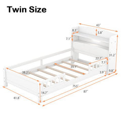 Bellemave® Wood Platform Bed with Built - in LED Light, Storage Headboard and Guardrail - Bellemave