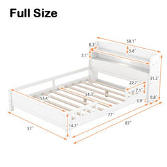 Bellemave® Wood Platform Bed with Built - in LED Light, Storage Headboard and Guardrail - Bellemave