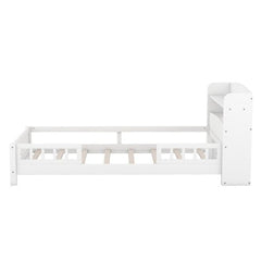 Bellemave® Wood Platform Bed with Built - in LED Light, Storage Headboard and Guardrail - Bellemave
