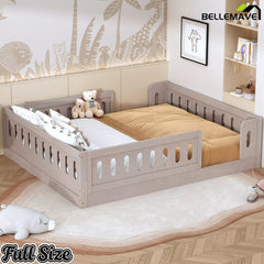Bellemave® Wood Platform Bed with Guardrail, Montessori Floor Bed Frame, Twin & Full Size - Bellemave