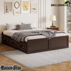 Bellemave® Wood Queen Size Platform Bed Frame with 6 Drawers, Storage Bed Frame Without Headboard for Kids, Teens & Adults - Bellemave