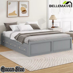 Bellemave® Wood Queen Size Platform Bed Frame with 6 Drawers, Storage Bed Frame Without Headboard for Kids, Teens & Adults - Bellemave