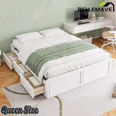 Bellemave® Wood Queen Size Platform Bed Frame with 6 Drawers, Storage Bed Frame Without Headboard for Kids, Teens & Adults - Bellemave