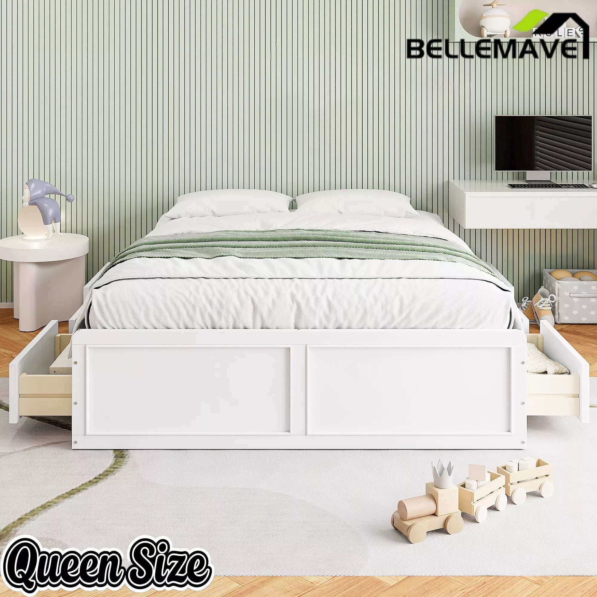 Bellemave® Wood Queen Size Platform Bed Frame with 6 Drawers, Storage Bed Frame Without Headboard for Kids, Teens & Adults - Bellemave